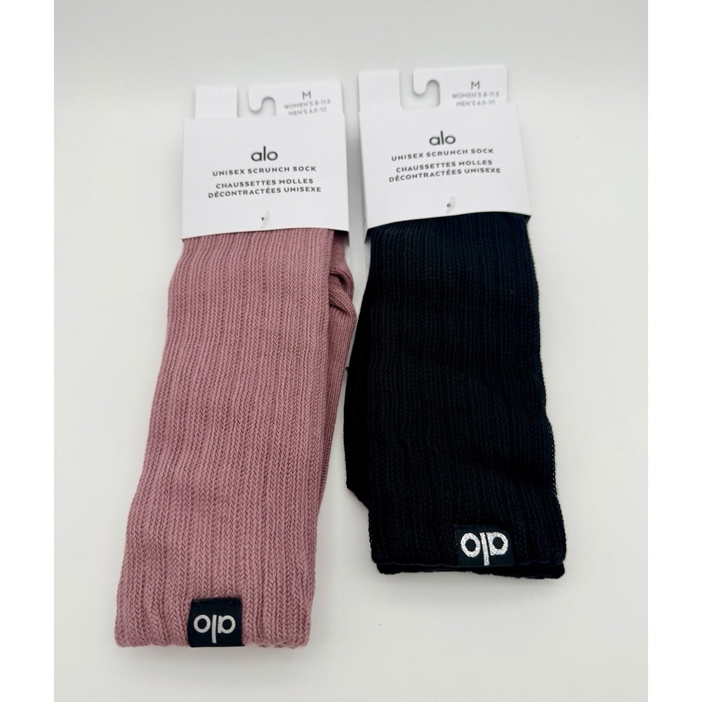 Alo Yoga Unisex Scrunch Crew Socks 2-Pair Pack Quartz Black A0690U Mens Size M